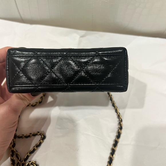 Chanel Kelly Black Top Handle Nano Mini SLG Purse w/Chain Micro Shopping Bag 23K - Picture 14 of 15